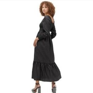 Hill House Home The Emily Nap Dress Black Crushed Taffeta XSmall NWOT